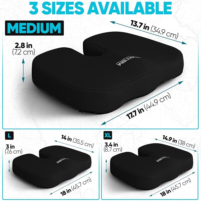 FORTEM Seat Cushion, Office Chair Cushion, Memory Foam Car Seat Cushions, Sciatica Coccyx Tailbone Pain Relief, Chair Cushions for Back Support, Sitting Pad for Gaming, Washable Cover, Non Slip