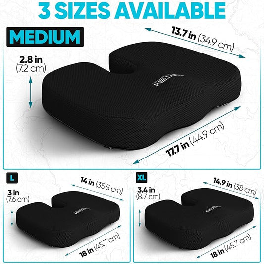 FORTEM Seat Cushion, Office Chair Cushion, Memory Foam Car Seat Cushions, Sciatica Coccyx Tailbone Pain Relief, Chair Cushions for Back Support, Sitting Pad for Gaming, Washable Cover, Non Slip