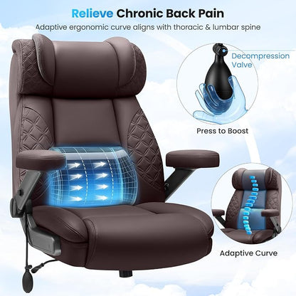 Big and Tall Office Chair for Heavy People, 500LBS Wide Seat Computer Desk Chair, Extra Large Executive Gaming Chair with Adjustable Lumbar Support and 5D Flip Arms, Comfy Heavy Duty Office Chair