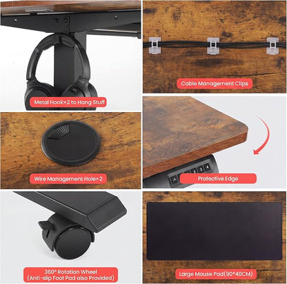 Electric Standing Desk 70 x 27 Inches Adjustable Height Sit Stand Up Desk for Home Office Computer Desk Memory Preset with Wheels, Brown