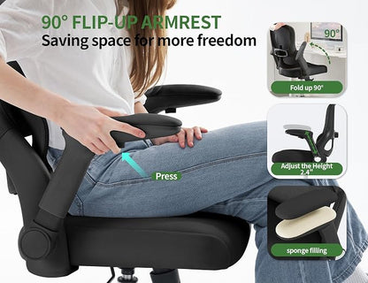Office Chair Ergonomic Desk Chair Comfy: 400LBS Mesh Computer Chair Ergonomic Gaming Chairs with Wheels Adjustable Lumbar Support and Flip up Armrest-Swivel Executive Chairs Long Hours(Full Black)
