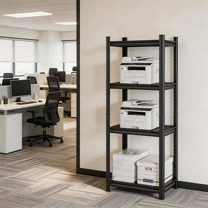 Printer Stand, 19.7"W×13.8"D×54.3"H Metal Shelving 4 Tier Adjustable Storage Shelves, Printer Table Office Organizer Book Shelf Corn Shelf Industrial Shelving for Office Organization, Black Nightstand