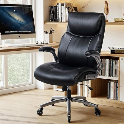 Ergonomic PU Leather 400lbs Executive Office Chairs Set of 2, High-Back Home Computer Chair with Lumbar Support, Flip-Up Arms, Black