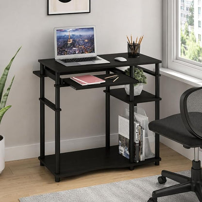Furinno Abbott Desk, 31.5 Inch Black Computer Desk with Keyboard Tray, Easy Assembly Gaming Desk with Storage Shelf, Office Desk for Home Office, Bedroom, Black Espresso