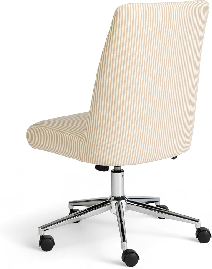 Martha Stewart Maeve Swivel Task Chair with Height Adjustable Seat for Home Office in Conch Shell Fabric with Polished Brass Frame