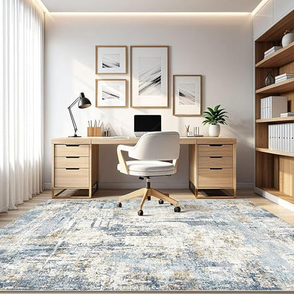 LOONGRUG 7x9 Area Rugs Washable Rug: Living Room Large Abstract Modern Soft Stain Resistant Indoor Floor Non Slip Accent Carpet for Bedroom Nursery Playroom Office Dining Room Dorm Home House- Blue