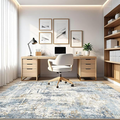 12x15 Area Rugs Washable Rug: Living Room Large Abstract Modern Soft Stain Resistant Indoor Floor Non Slip Accent Carpet for Bedroom Nursery Playroom Office Dining Room Dorm Home House- Blue