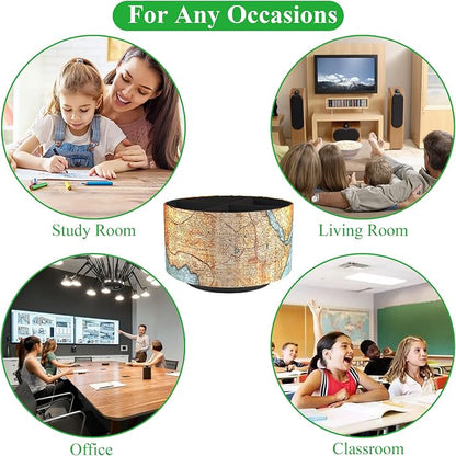 Round Leather Art Supply Organizer,Remote Control Holder,360 Degree Rotating,Multi-Functional Pencil Holder,4 Compartments Desktop Stationary Organizer(1-Vintage Map)
