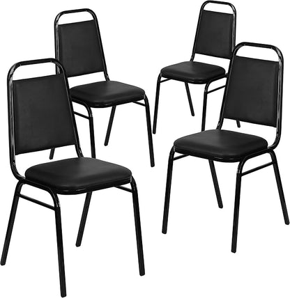 Flash Furniture Hercules Series Trapezoidal Vinyl Banquet and Event Chairs, Commercial Event Chairs with Padded Seats and Backs, Set of 4, Black