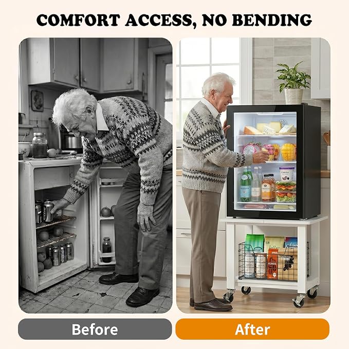 SunnyPoint 2-Tier Mobile Stand with Lockable Wheels — Printer Cart, Mini Fridge Stand, Portable Electronic Device & Projector Holder | Under Desk Storage Shelf for Home & Office, 18.9" x 15.75" (WHT)