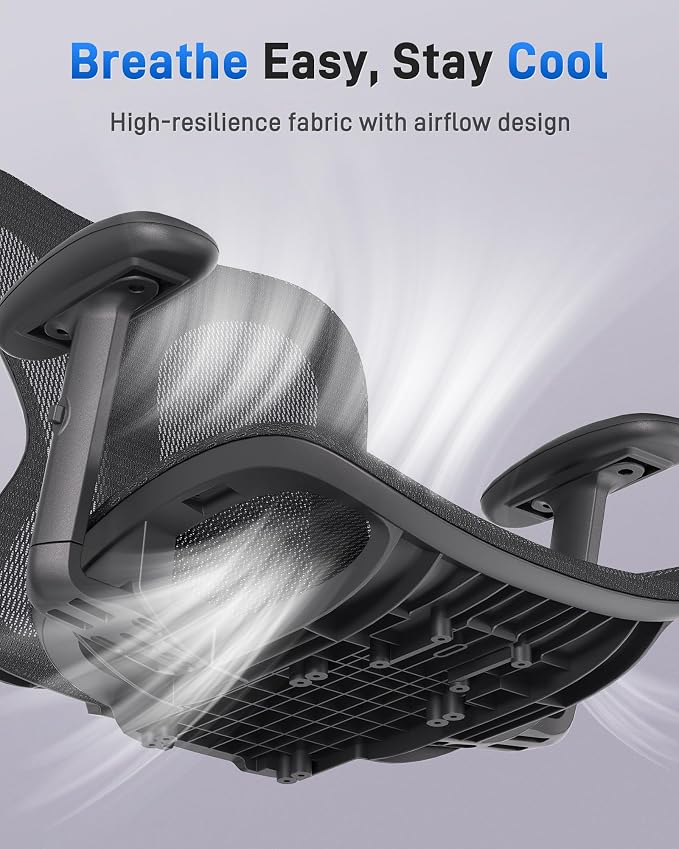 amseatec Ergonomic Office Desk Chair, Comfortable Computer Gaming Chair, Breathable Mesh Back & Seat, Adjustable Armrest, Lumbar Support, Butterfly Design for Home Office (Black)
