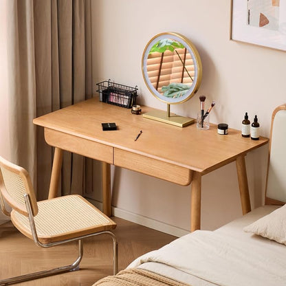 Solid Wood Desk, Mid Century Modern Home Office Desk, Computer Desk with Drawer for Writing Study Vanity 41.33" W