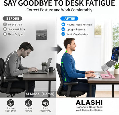 ALASHI Laptop Stand for Desk with 360° Rotating Base, Multi-Angle Adjustable Laptop Stands, Foldable Laptop Riser Compatible with 10 to 17 Inches PC Computer, Pink