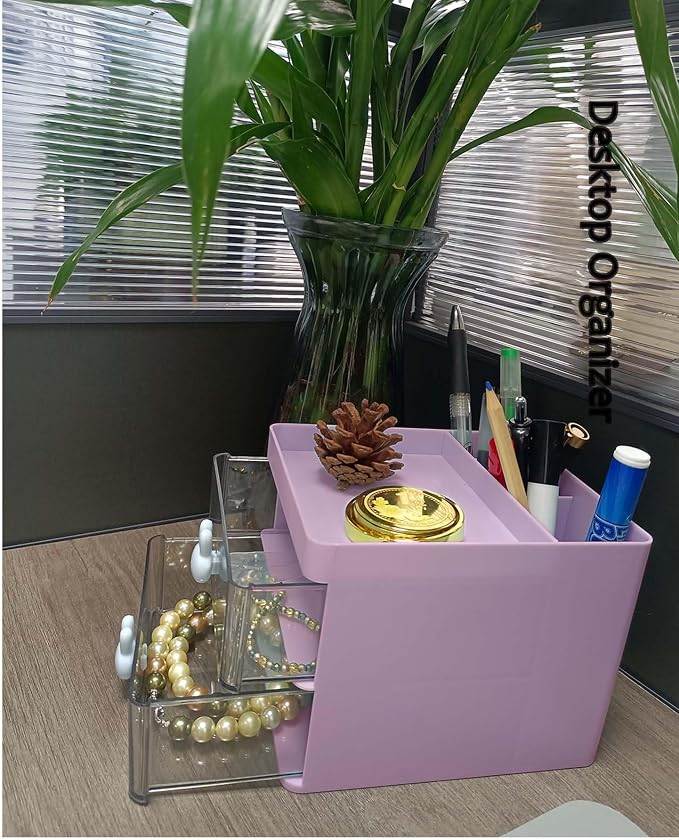 Elegant Transparent Acrylic Desk Organizer - Perfect for Office Desk Accessories, Cosmetic Organizer (White, L)