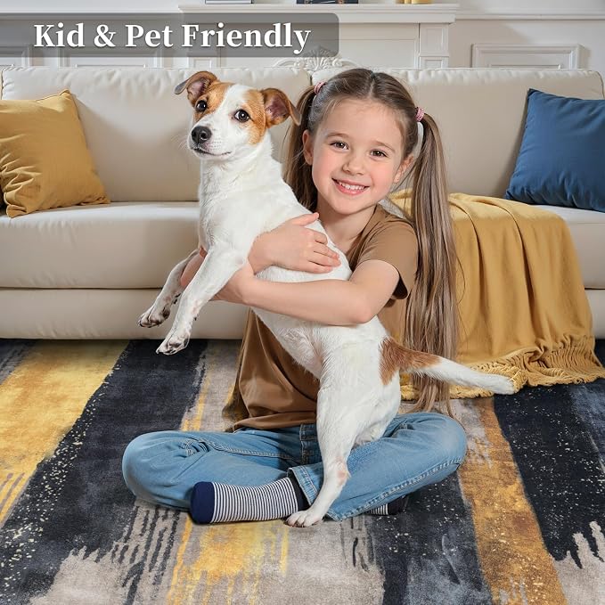 Ciicool Modern Abstract Area Rug 2x3 Washable Small Entryway Rugs,Black Gold Non-Slip Low Pile Throw Entry Rug, Foldable Kitchen Bathroom Rugs Floor Carpet for Entrance Bedroom Indoor Doormat