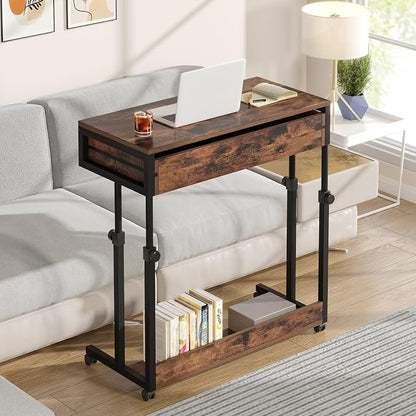 Laptop Desk with Wheels,Mobile Portable Desks with Drawers,Couch Sofa Bed Side Table Desk,Small Standing Desk for Home Office