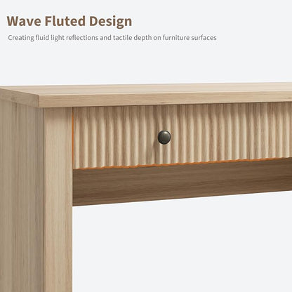 Garvee Fluted Home Office Desk with File Drawer, 54" Modern Executive Desk with Charging Station, Wooden Computer Writing Desk for Home Office, Study Room, Oak