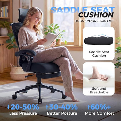 Ergonomic Office Chair - Adjustable Lumbar & Headrest, 90-160° Reclining with Footrest, Breathable Mesh Back - Home Office/Gaming Computer Chair