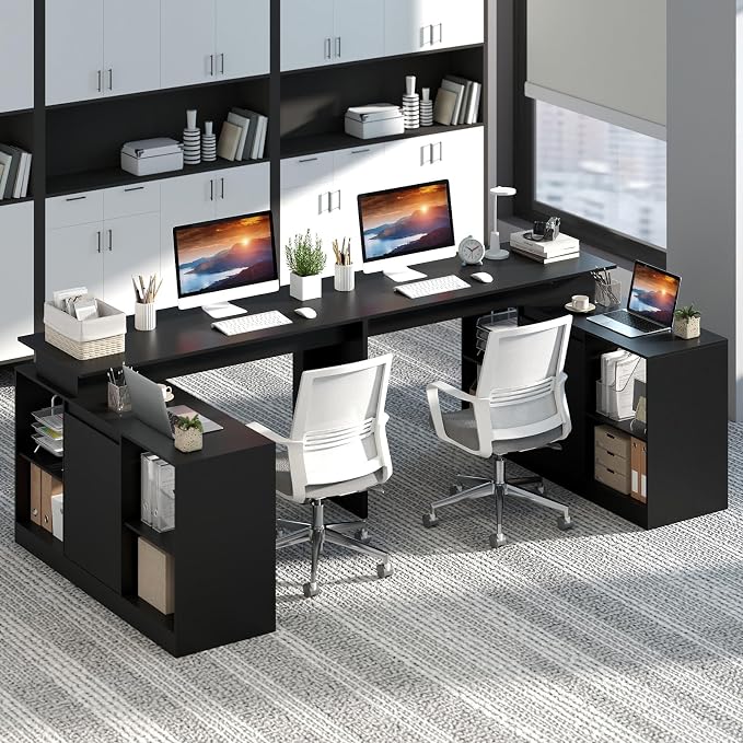 Tangkula Reversible L-Shaped Desk with Storage Cabinet & 4 Shelves, Corner Desk for Writing Study Work Executive, Modern Computer Desk for Small Space, Laptop Workstation for Home Office School