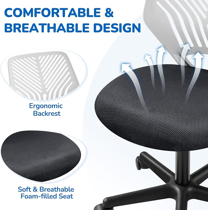 Topeakmart Armless Task Desk Chair - Mesh Lumbar Support, Ergonomic, Swivel for Small Spaces, Dark Gray