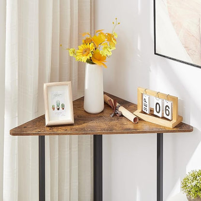 VECELO Ϲоrnеr Shelf, End/Side Tables Ϲоrnеr Computer Desk Storage Shelf for Small Space Triangle Steel Frame Ϲоrnеr Shelves with Metal Frame, Living Room, Bathroom, Brown 31.1"