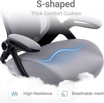 HYLONE 400lbs Heavy Duty Drafting Chair 5" Thickened Seat Office Chair with Flip-Up Armrests Tall Ergonomic Computer Chair with Lumbar Support and Adjustable Footrest Ring Standing Desk Chair(Grey)