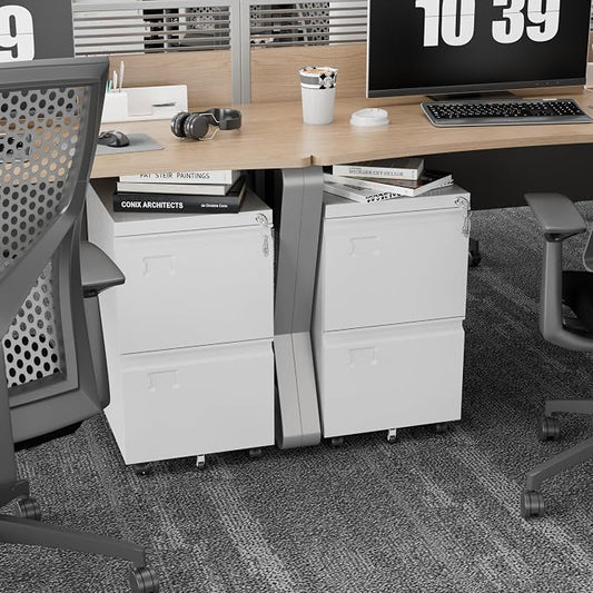 Aobabo Rolling File Cabinet with Lock,2 Drawer Metal Filing Cabinet for Home Office & Under Desk, Heavy-Duty Mobile Storage with 5 Wheels (Anti-Tilt), Fits Letter/Legal,Required Assembly