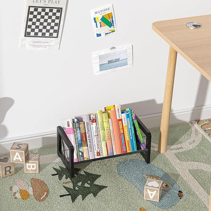 ELITEROO Desk Bookshelf, Small Book Shelf, Wooden Desktop Bookcase, Tilting Table Top Bookshelf for Home Office, for Book Display, Cookbook Storage, Kids Reading, Black