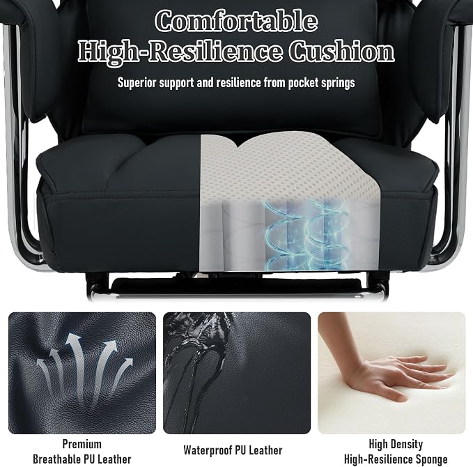 DYHOME 500 lbs Reclining Massage Office Chair with Foot Rest, Kneading Massage Home Office Chairs, High Back Office Desk Chair, Thicker Cushion, Big and Tall Ergonomic Chair for Heavy People, Black