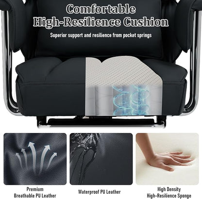 DYHOME 500 lbs Reclining Massage Office Chair with Foot Rest, Kneading Massage Home Office Chairs, High Back Office Desk Chair, Thicker Cushion, Big and Tall Ergonomic Chair for Heavy People, Black