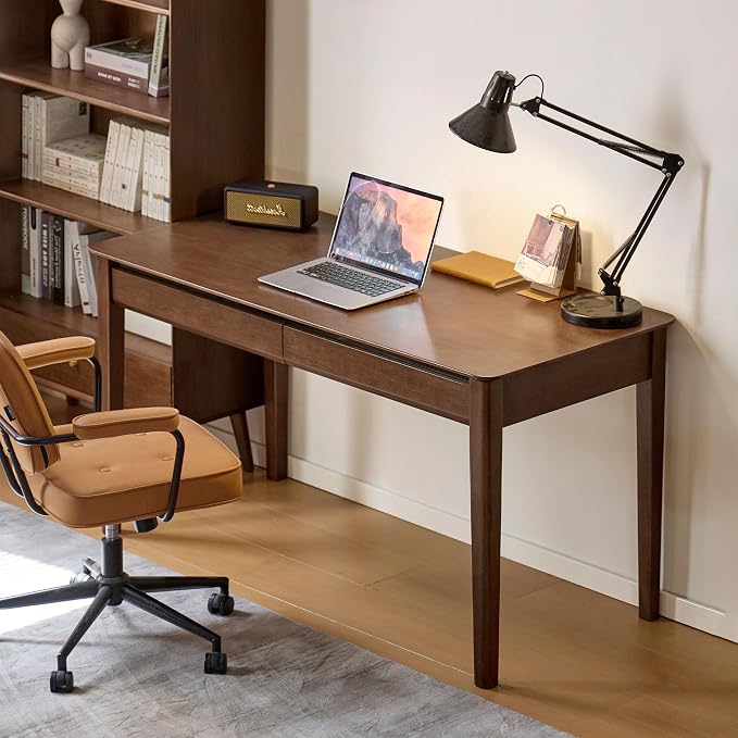 Retro Solid Wood Computer Desk, Office Writing Desk with Storage Drawers for Home Office, Study, Bedroom 55.11" W