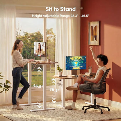 FEZIBO Standing Desk, 55 × 24 Inches Electric Height Adjustable, Sit and Stand Up, Computer Office Desk with Splice Board, Light Rustic