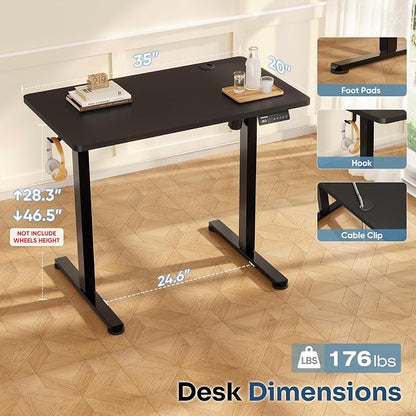 Monomi Small Electric Standing Desk, 35" x 20" Whole Piece Height Adjustable with Memory Controller, Sit to Stand Desk Workstation for Home Office, Black