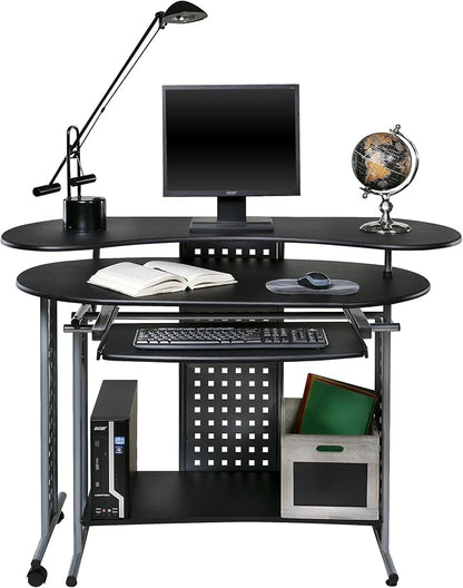 OneSpace Regallo Expandable L-Shaped Desk, Office Computer Desk with 2 Shelves, Black