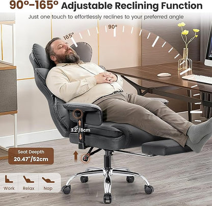BESTFAIR Big and Tall Office Chair - High Back Executive Chair with Footrest & Lumbar Support for Heavy People, Adjustable Arms, Padded Wide Seat Computer Gaming Chair, Heavy Duty, Gray 2 Pack
