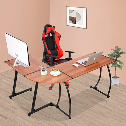 ZenStyle 55" L-Shaped Corner Computer Desk - Sturdy Steel Frame & Waterproof Surface, Walnut Wood Grain Design for Home Office, Gaming & Multipurpose Workstation
