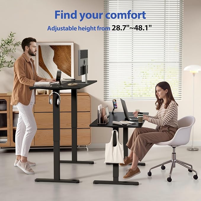 YESHOMY Height Adjustable Electric Standing Desk, 55 x 24 Inches Memory Home Office Sit Stand up Desk with Phone Holder and USB Charging Port, Black