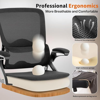 Ergonomic Office Chair,Mesh Office Chair with Lumbar Support,Mid Back Desk Chair with Flip-up Arms,400 lbs Comfy Computer Chair for Home Office (Jet Black)