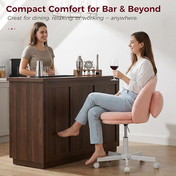 COMHOMA Vanity Chair with Teddy Velvet, Small Tall Armless Chair with Back, Cute Candy Chair for Girls Gift Living Room/Makeup Room/Bedroom/Kitchen (Height Use: Adjustable from Desk to Bar Height)