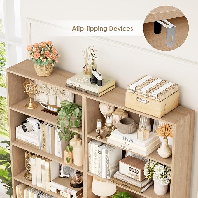 FOTOSOK 6-Tier Open Bookcase and Bookshelf, Freestanding Display Storage Shelves Tall Bookcase for Bedroom, Living Room and Office,Light Oak Set of 2