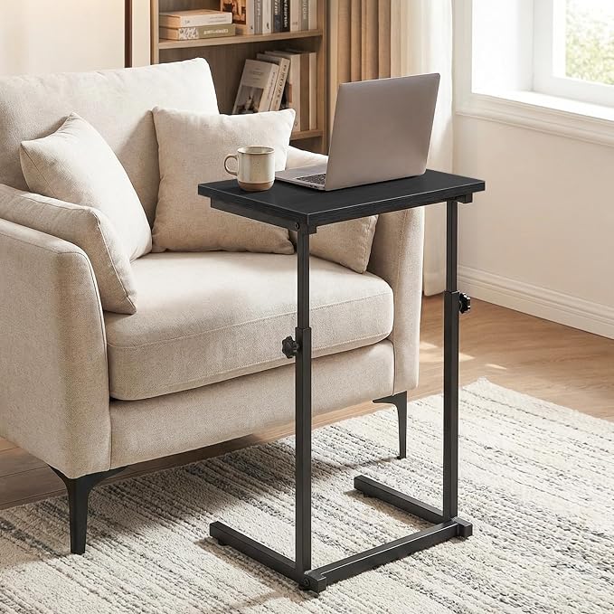 HOOBRO C Shaped End Table, Adjustable Height Sofa Side Table, Slide Under Couch Table, C Shaped Side Table for Small Spaces, for Living Room, Bedroom, Black BB71SF01