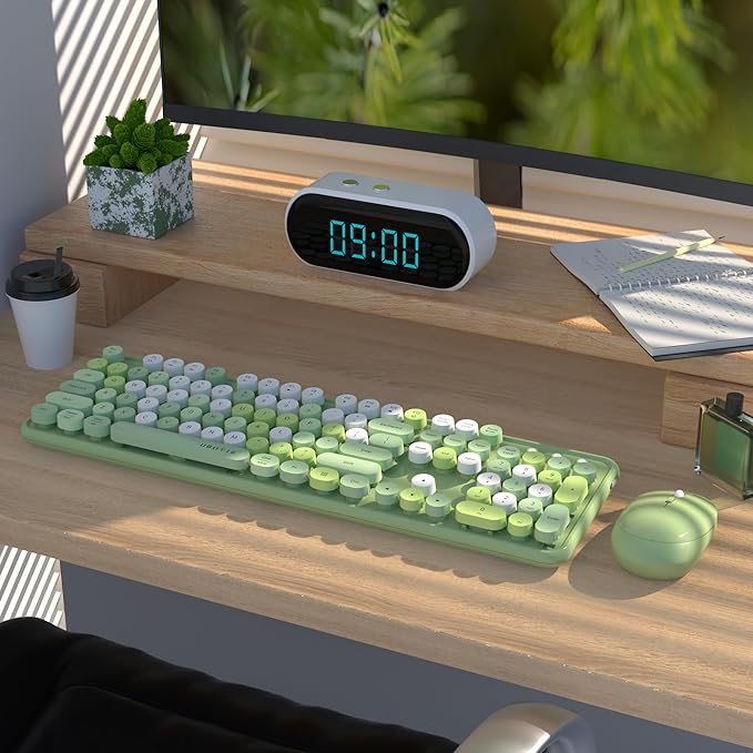 UBOTIE Colorful Wireless Keyboard and Mouse Combos, Retro Typewriter Floating Flexible Full-Sized Keys Computer Keyboard with Optical Mouse, 2.4GHz USB-A Connection for Windows Mac (Green-Colorful)