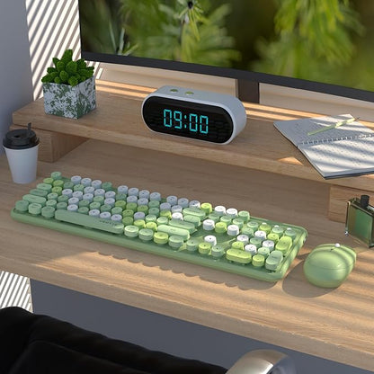 UBOTIE Colorful Wireless Keyboard and Mouse Combos, Retro Typewriter Floating Flexible Full-Sized Keys Computer Keyboard with Optical Mouse, 2.4GHz USB-A Connection for Windows Mac (Green-Colorful)