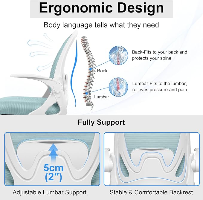 Drafting Chair Tall Office Chair with Flip-up Armrests, Adjustable Height, and Enhanced Lumbar Support - Ergonomic Rolling Stool, Back Support, and Adjustable Foot Rest Ring Light Blue