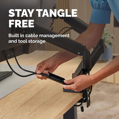 Fellowes Everyday Plus Dual Gas Spring Monitor Arm Holds Two Screens up to 32" Weighing 4.4-19.84 lbs ea, Height Adjusting, Tilt, Swivel, Rotate, VESA 75/100, Clamp or Grommet Mount, Cable Management