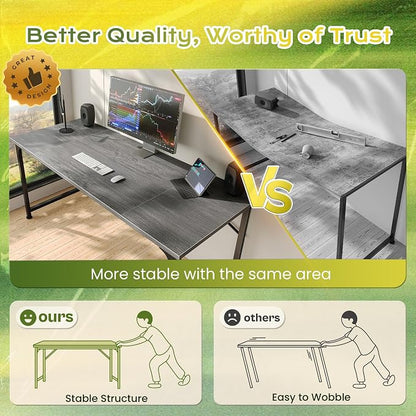 PRAISUN 55 Inch Computer Desk, Home Office Desk with Spacious Desktop, Modern Gaming Desk, Writing Study Table for Bedroom, Small Spaces, Work from Home Desk with Metal Frame, Grey
