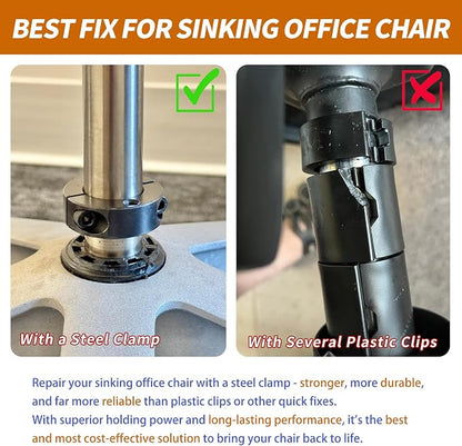 Office Chair Cylinder Clamp Fix Kit – Heavy Duty Steel Bracket to Stop Chair Sinking, Adjust Height Without Gas Lift Replacement, Office Chair Saver Kit, No Tools Required