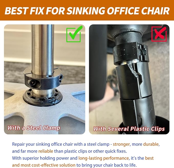 2-Pack Fix Sinking Office Chair, Steel Gas Lift Cylinder Clamp Holder, Office Chair Saver Kit Adjust Chair Height and Stop Sinking Without Cylinder Replacement