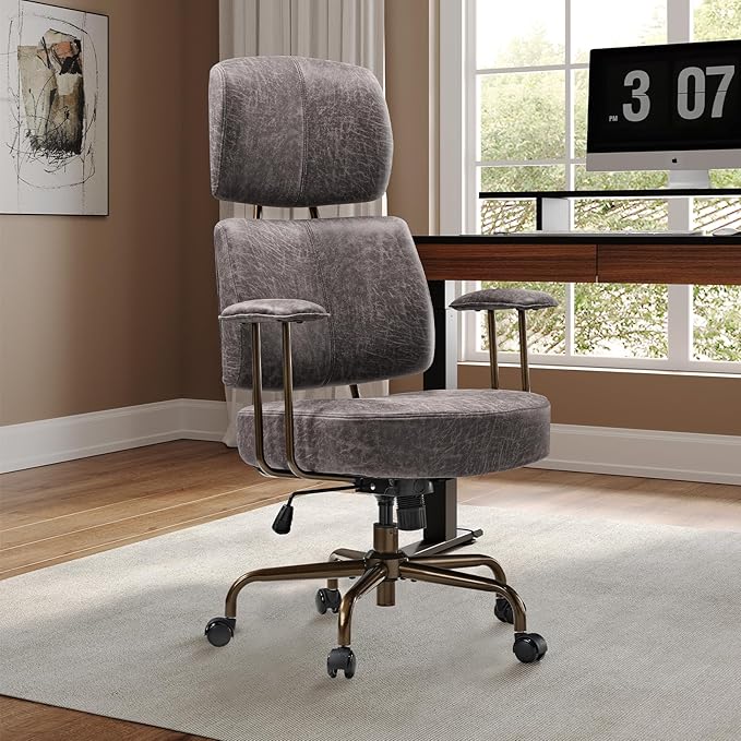EUREKA ERGONOMIC Home Office Desk Chairs, Ergonomic Computer Chair with High Back, Executive Office Chair with Lumbar Support, Spring Cushion Seat, Mid-Century Modern, Brown-Gray