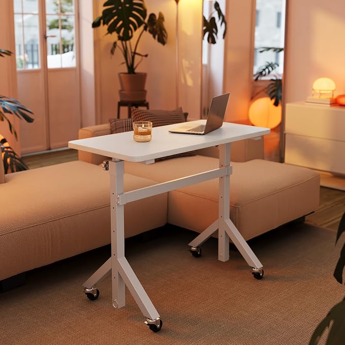HUANUO 32'' Small Standing Desk Adjustable Heigh, Mobile Stand Up Desk with Wheels, Portable Rolling Desks for Walking Pad and Treadmill, Computer Laptop Desks for Home Office Space